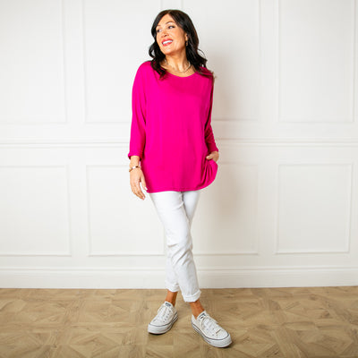 The fuchsia pink Batwing T-shirt which is super soft and made from a stretchy viscose material