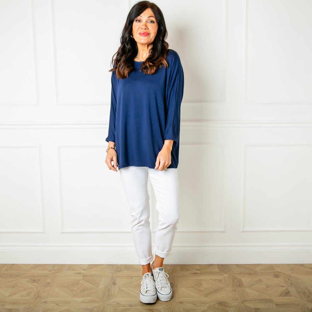 The navy blue Batwing T-shirt which is super soft and made from a stretchy viscose material