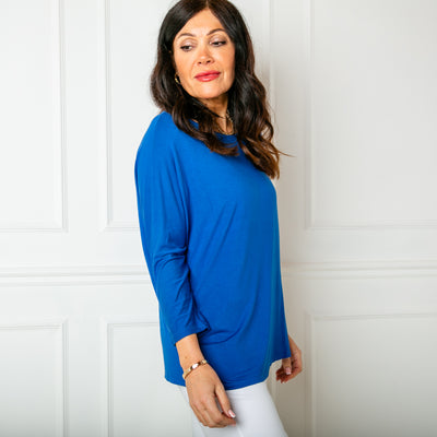 The royal blue Batwing T-shirt which is super soft and made from a stretchy viscose material