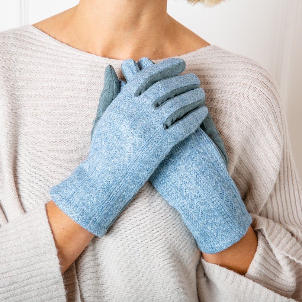 The Cassie gloves in light blue which are great for dressing up a winter outfit and make a great gift