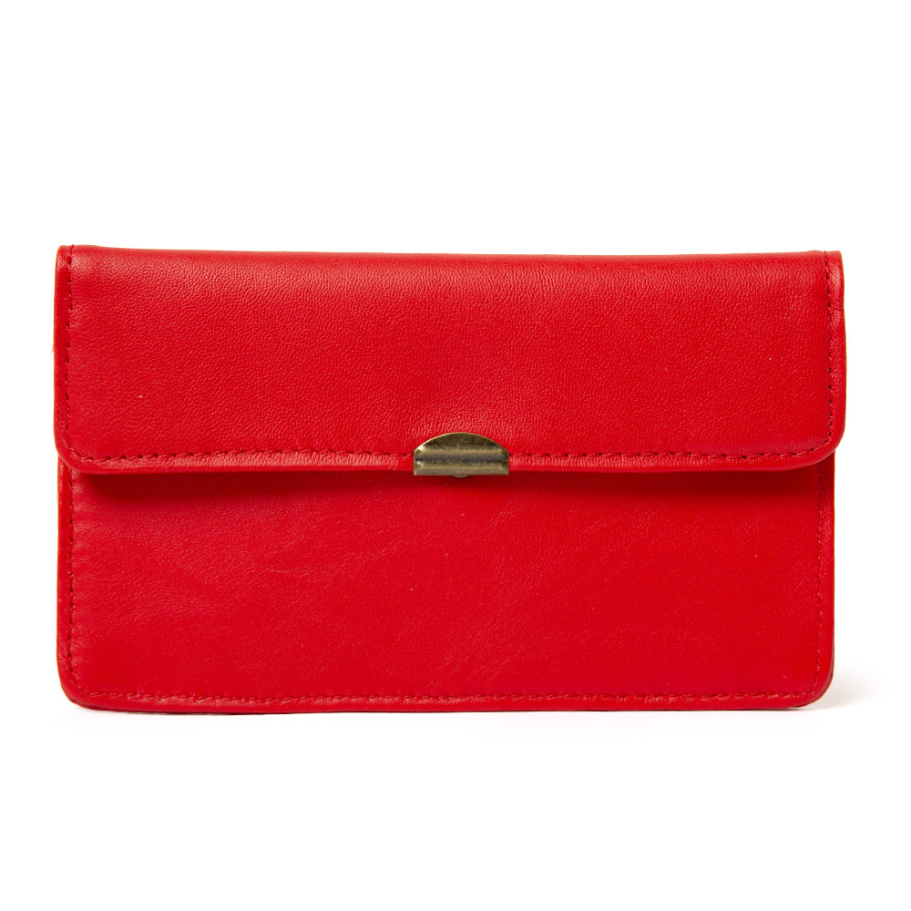 Dove Wallet in red with stitching detail and press stud fastening