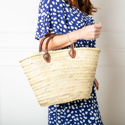 The French Shopping Basket handmade from woven palm leaves in Morocco
