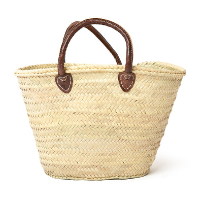 The French Shopping Basket in cream with brown leather handles