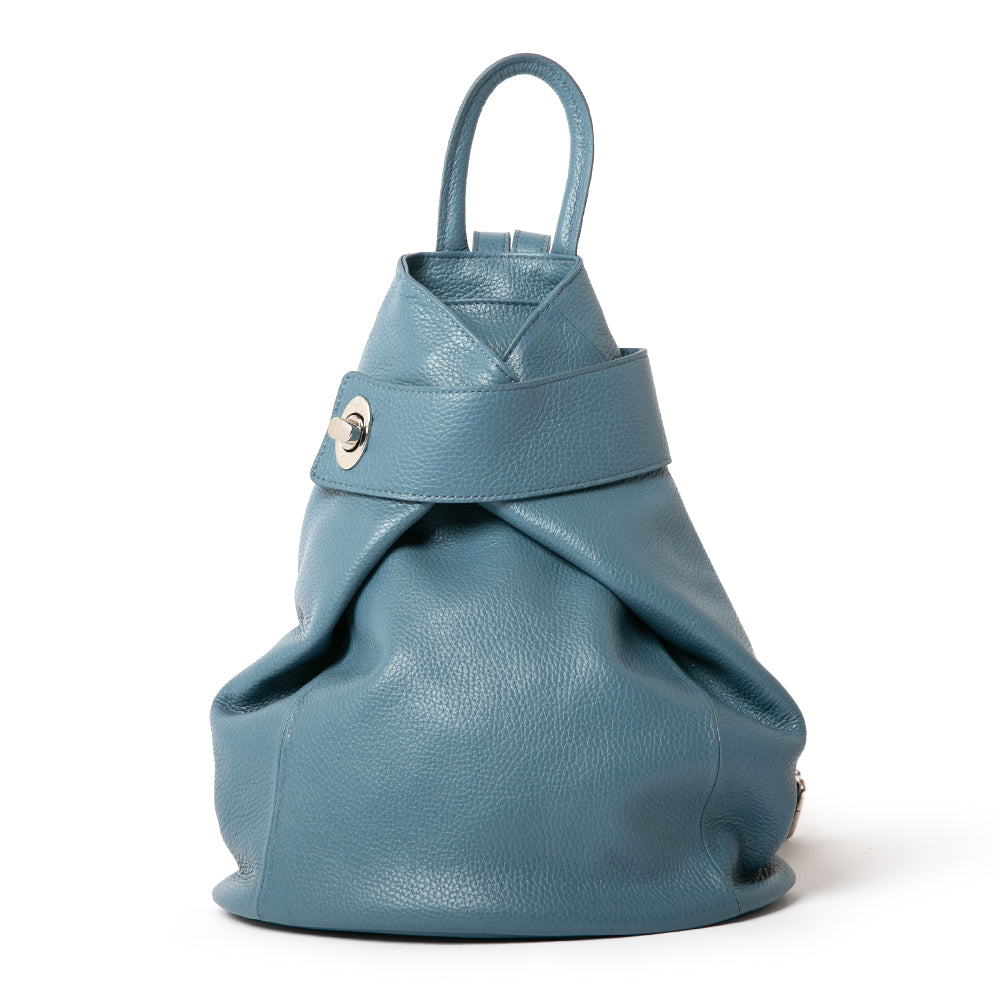 The denim blue Langton women's backpack Handbag with the front twist fastening and zipped compartment