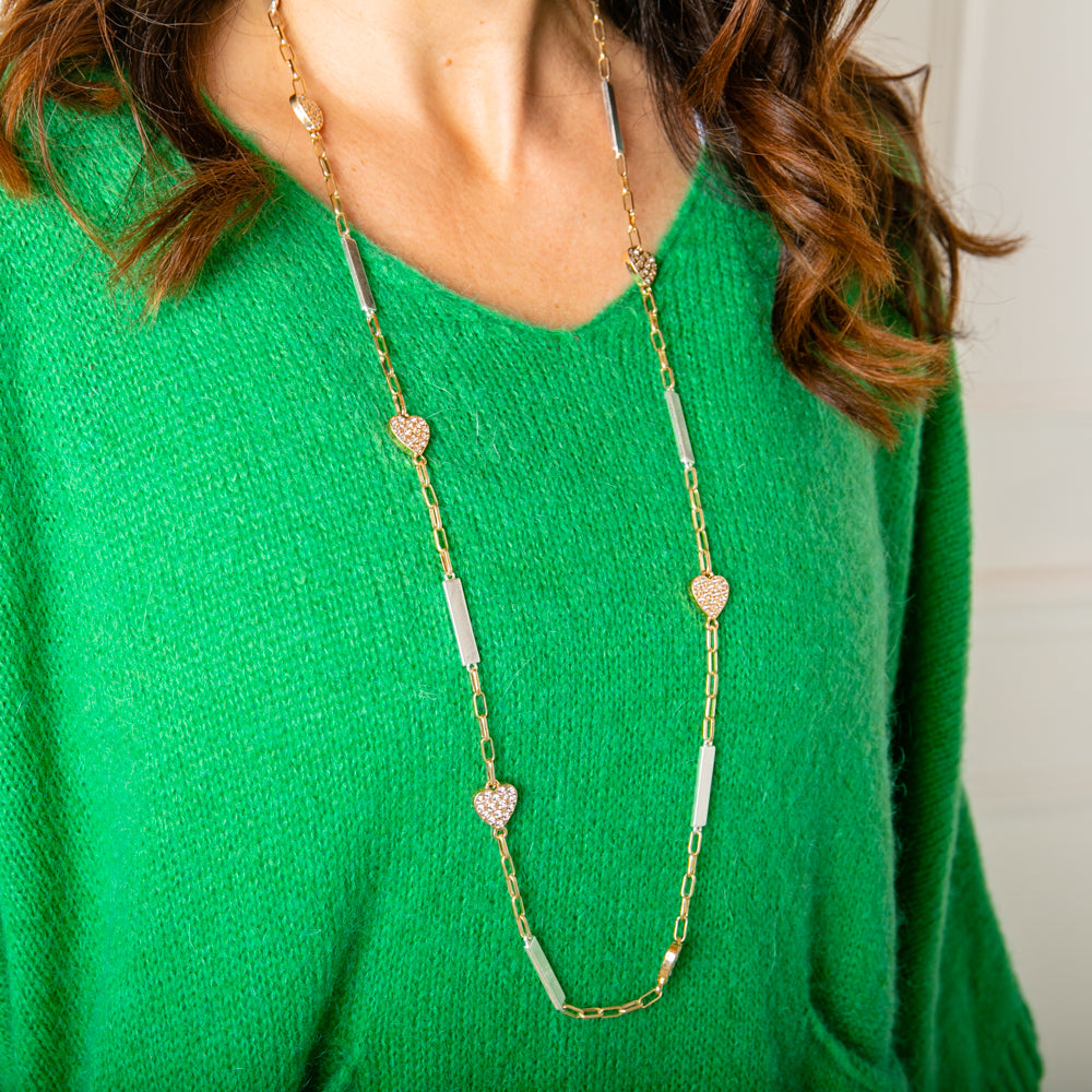 Morgan Necklace in gold with a long chain that can be adjusted to desired length