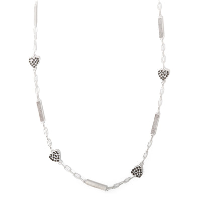 The Morgan Necklace in silver with sparkly heart pendants spread across the chain