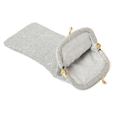 Soft glasses case in silver sparkly, women's accessories, gold clasp fastening, easy to have in your handbag, beautifully soft case.