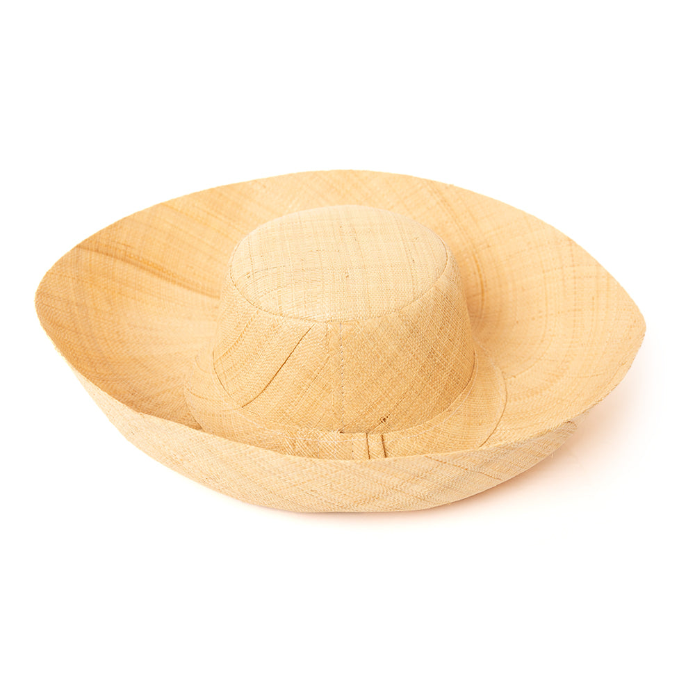 The natural brown Versailles Sun Hat which is lightweight and can be rolled up to store for travelling 