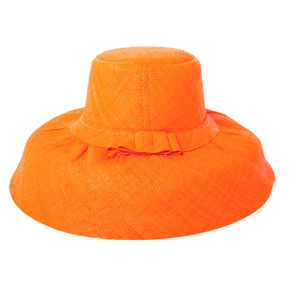 The orange Versailles Sun Hat which is lightweight and can be rolled up to store for travelling 