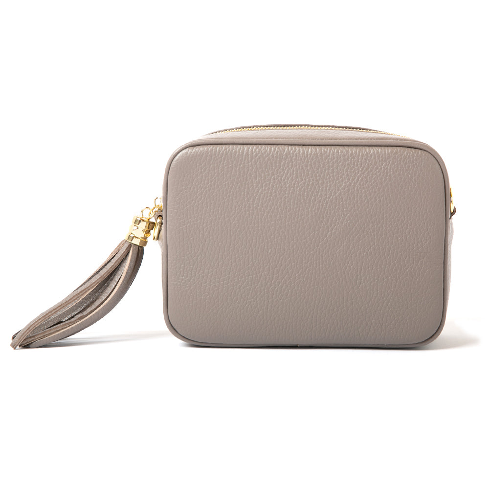 The cinder grey Chichester handbag made from luxurious italian leather with a matching detachable strap and a tassle detail on the zip