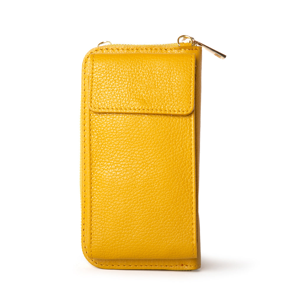 Mustard yellow Italian leather India crossbody bag  with card slots and pocket, popper fastening and detachable cross strap