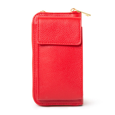 Leather cross body purse. Red India leather bag with internal card slots and pocket, popper fastening and detachable cross body strap
