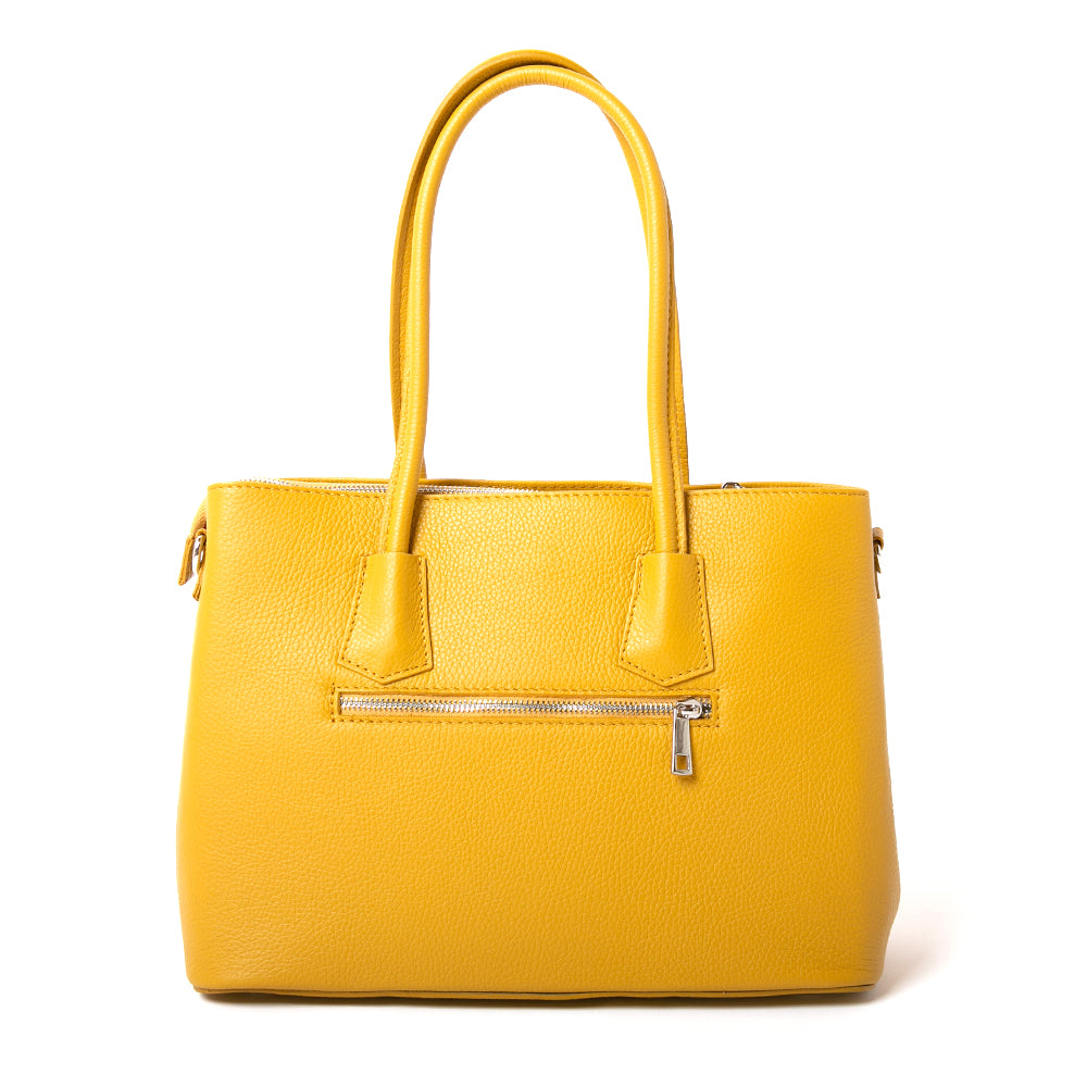 The yellow Richmond Leather Handbag made from beautiful italian leather and an external side zipped pocket