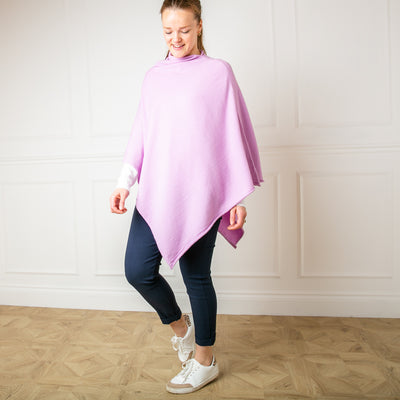 Tilley poncho in Lilac, super soft, high neck, waterfall shape, easy to wear, multiple ways to style
