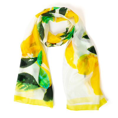 Lemon print pure silk scarf in a loop