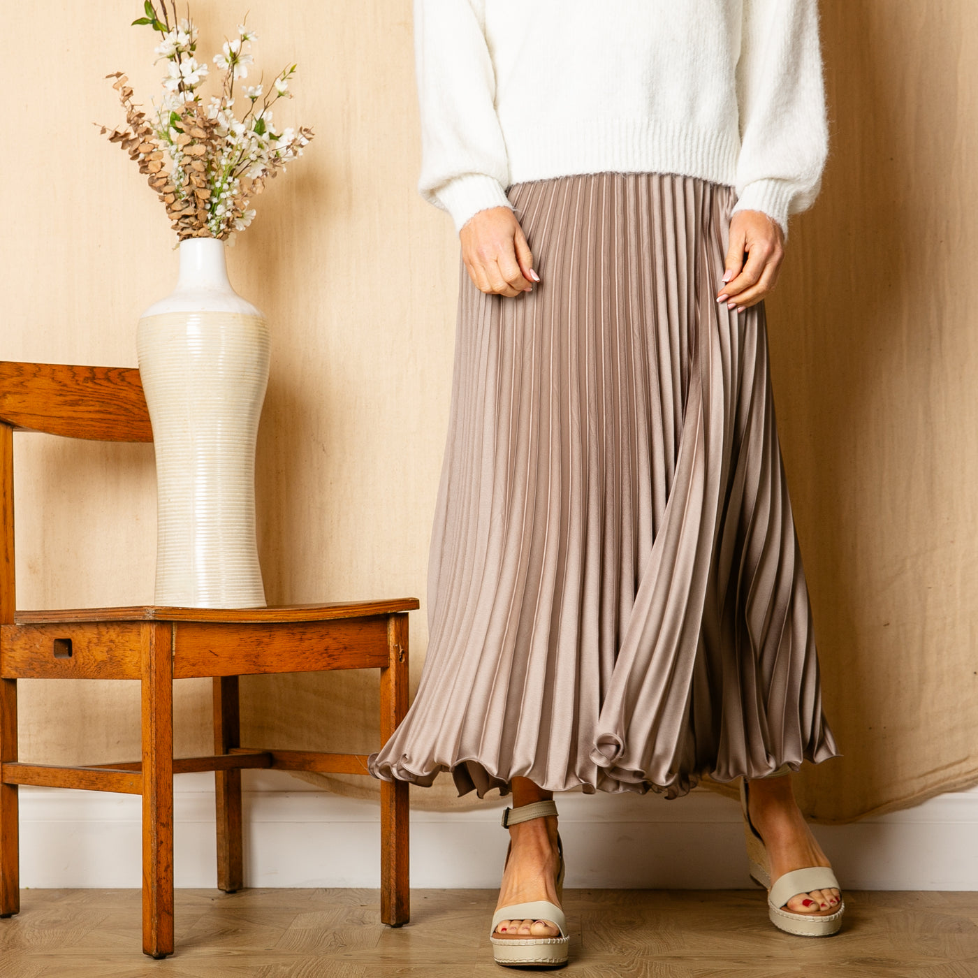 Satin Pleated Skirt