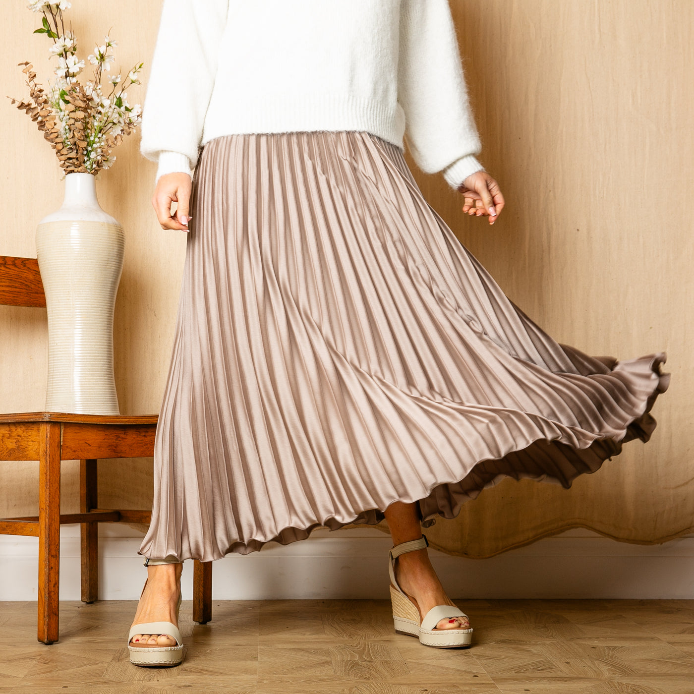 Satin Pleated Skirt