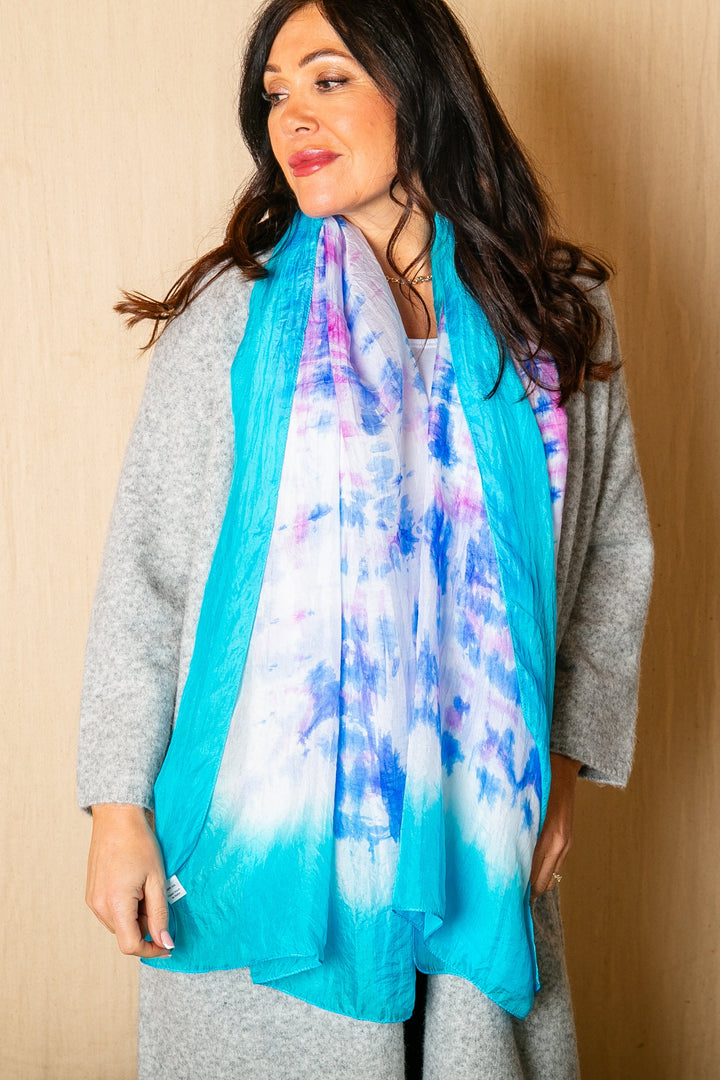 Blue Tie Dye Silk Scarf