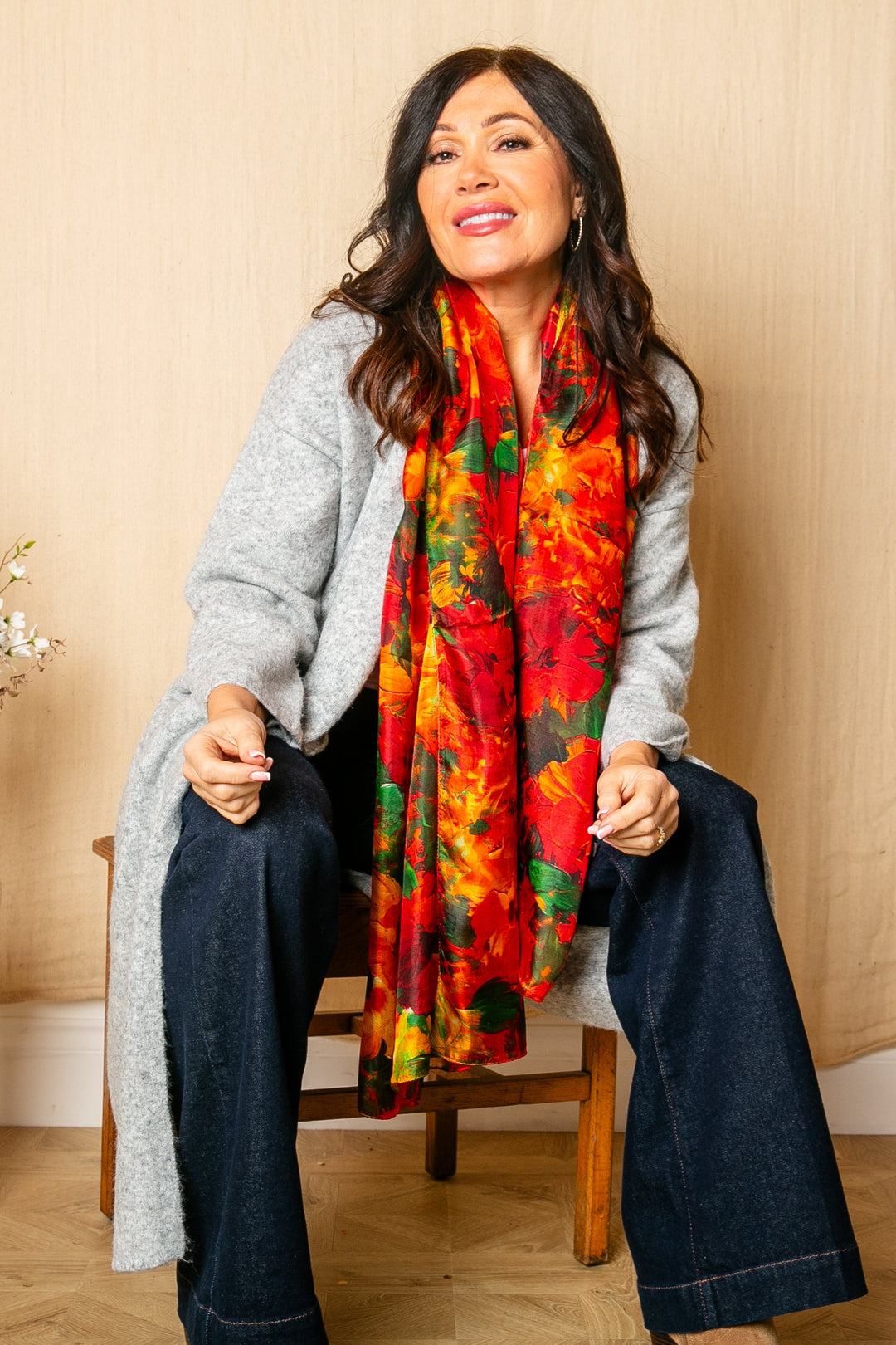 Red Bloom Silk Scarf