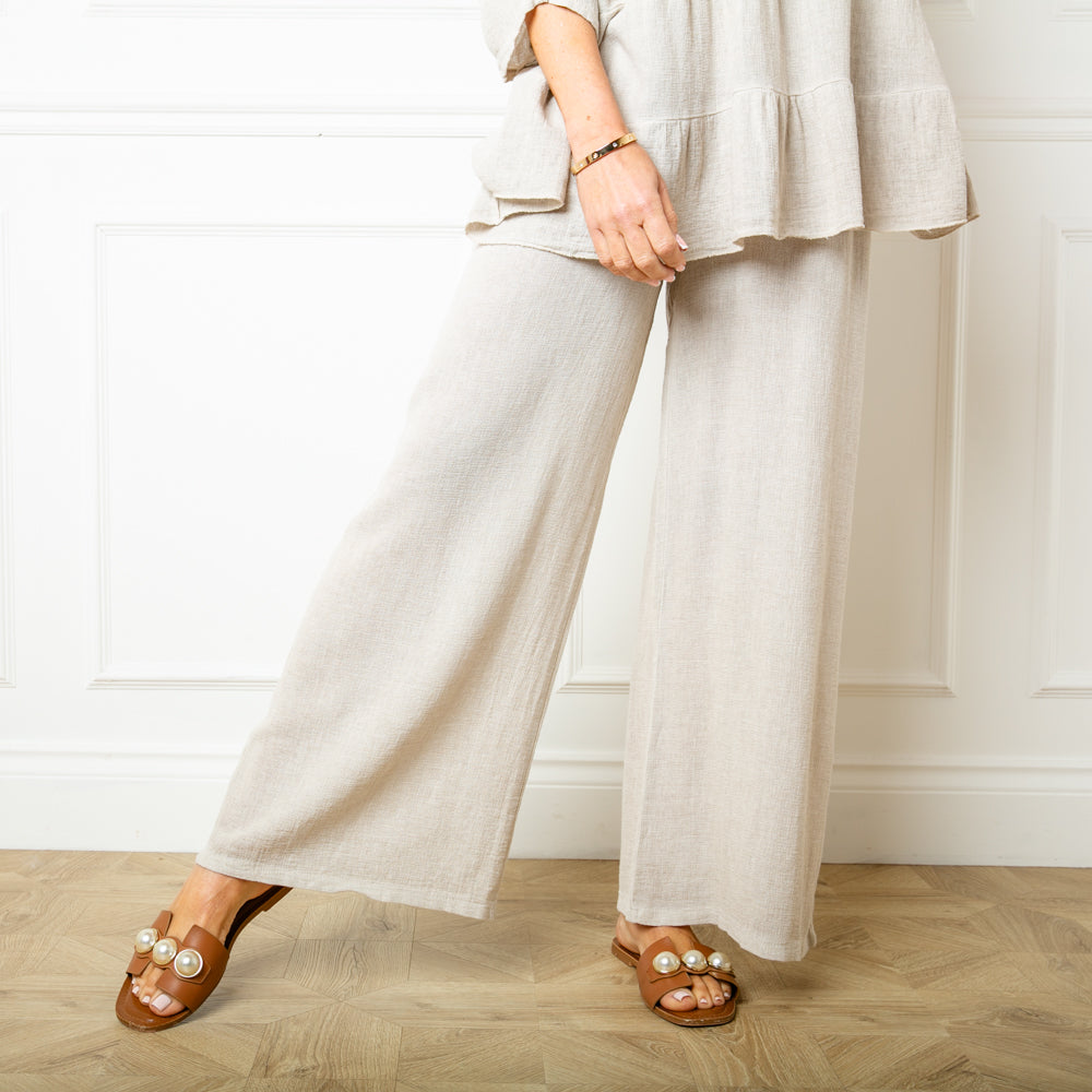The stone cream Linen Blend Trousers with an elasticated waistband for added comfort