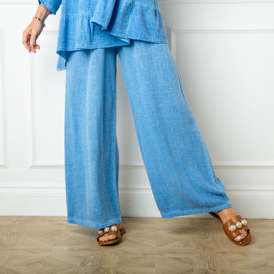 The cornflower blue Linen Blend Trousers with an elasticated waistband for added comfort