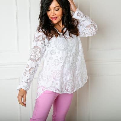 The Broderie Mesh Blouse in white with beautiful lace cut out details 