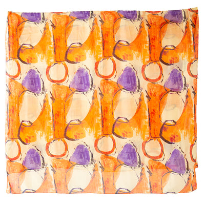 The Orange Circles Silk Scarf featuring a fun abstract artistic pattern