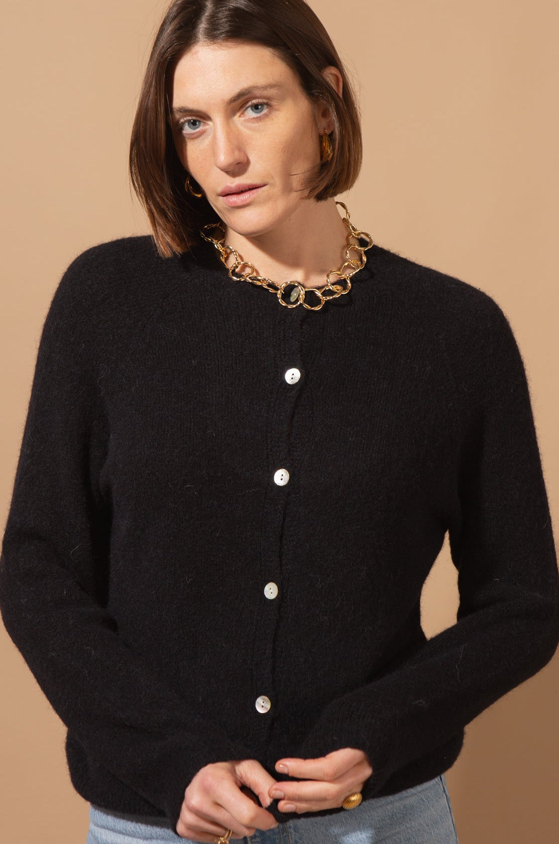 Alpaca Blend Crew Neck Cardigan