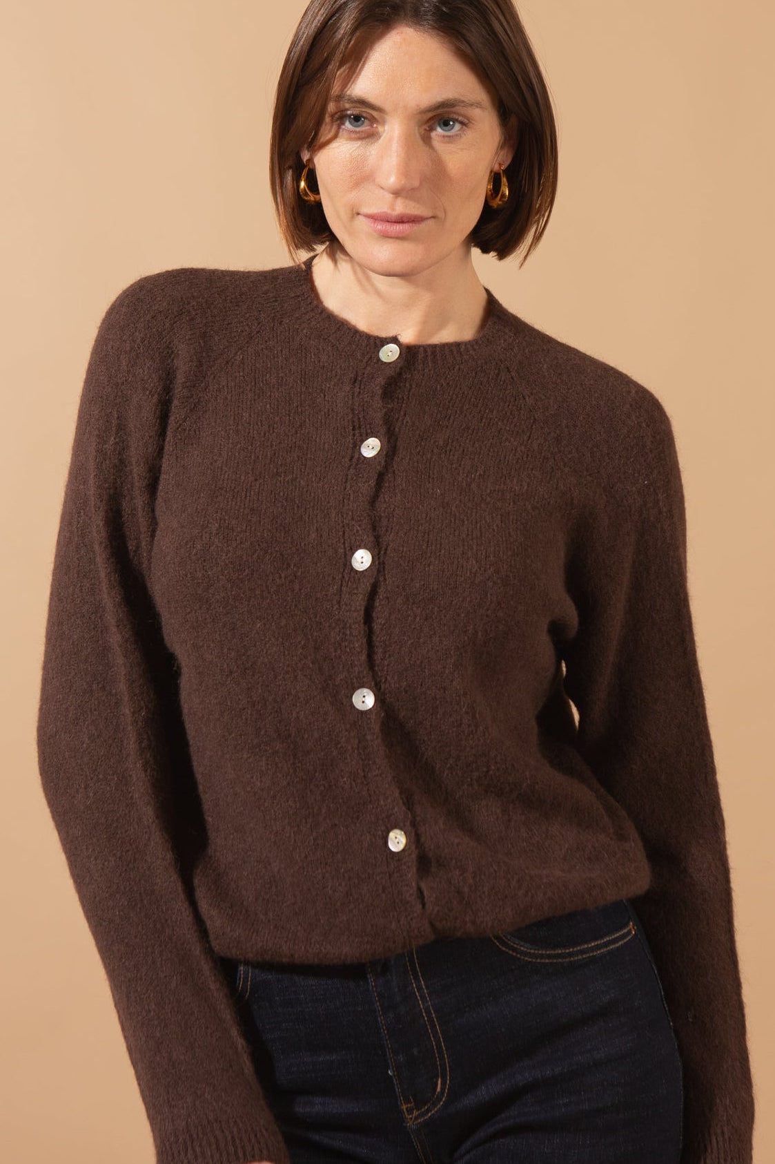 Alpaca Blend Crew Neck Cardigan