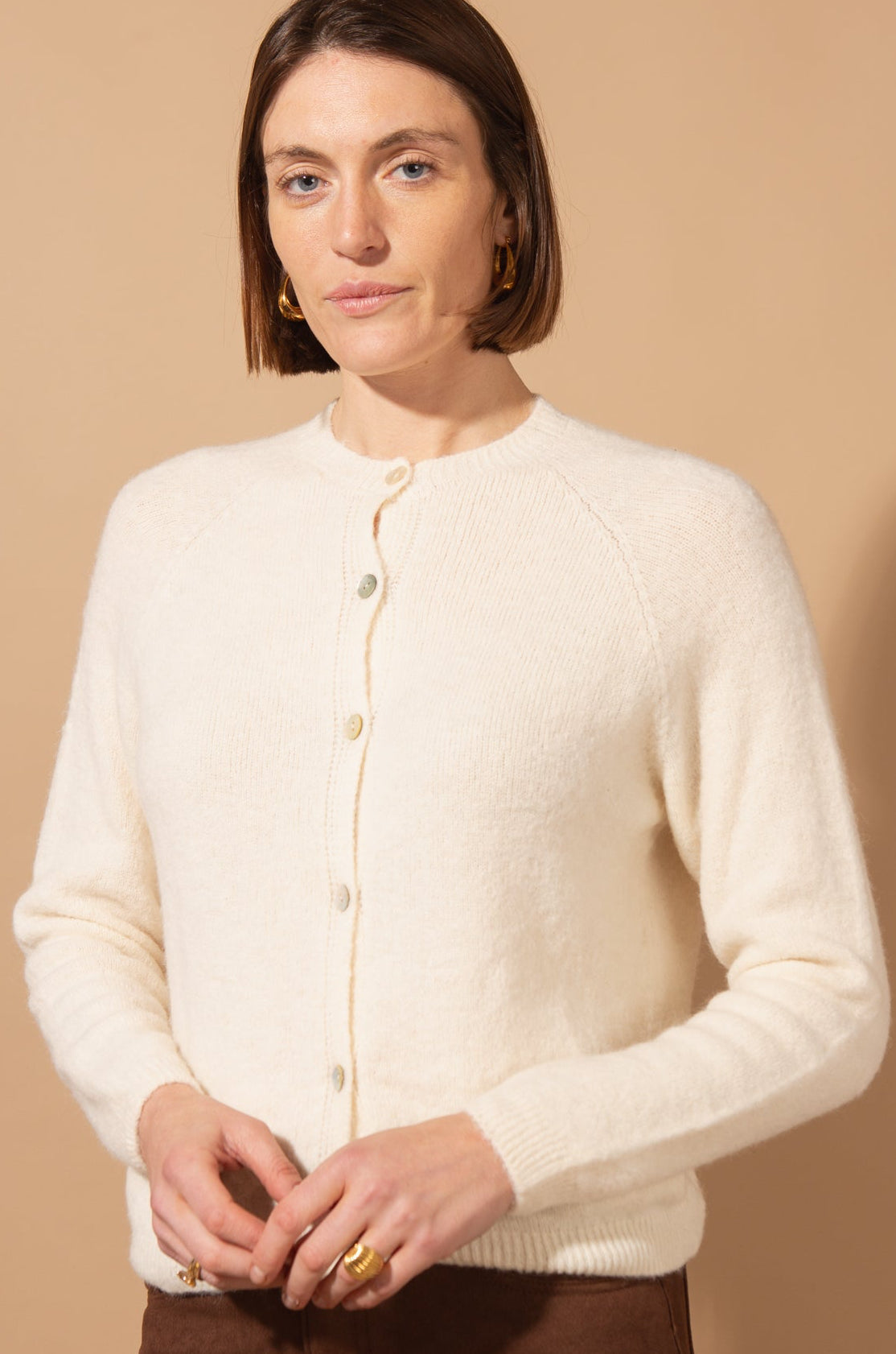 Alpaca Blend Crew Neck Cardigan