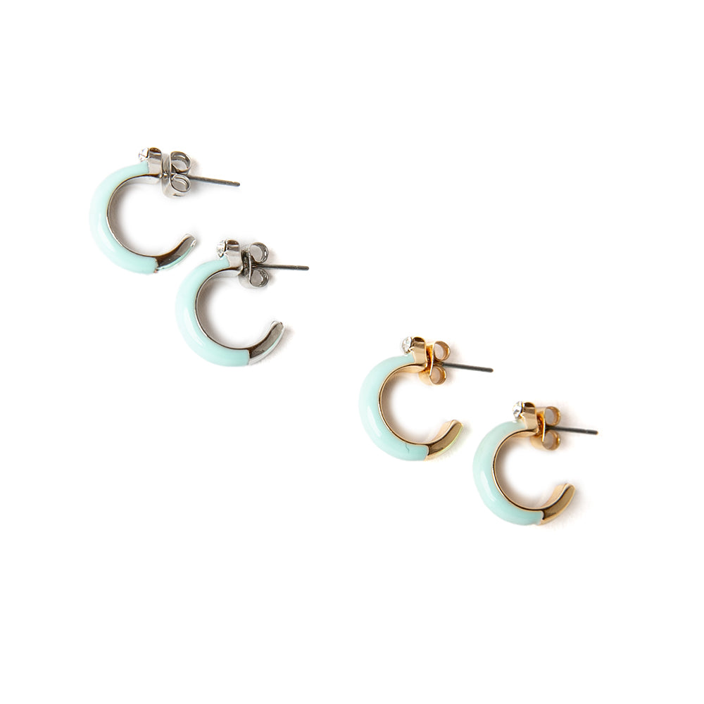 The Alyson Earrings in turquoise blue, available in silver and gold with a diamante detailing by the ear