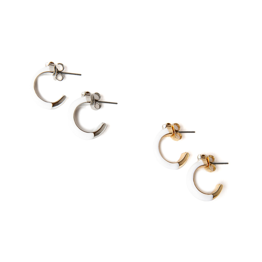 The Alyson Earrings in white, available in silver and gold with a diamante detailing by the ear