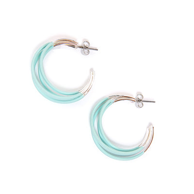 The three layered Aria hoop Earrings in turquoise blue and silver with a butterfly back