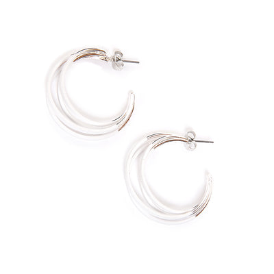The three layered Aria hoop Earrings in white and silver with a butterfly back