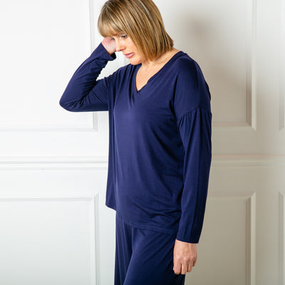 The navy blue Bamboo Long Sleeve Top, soft and comfy and great for travelling