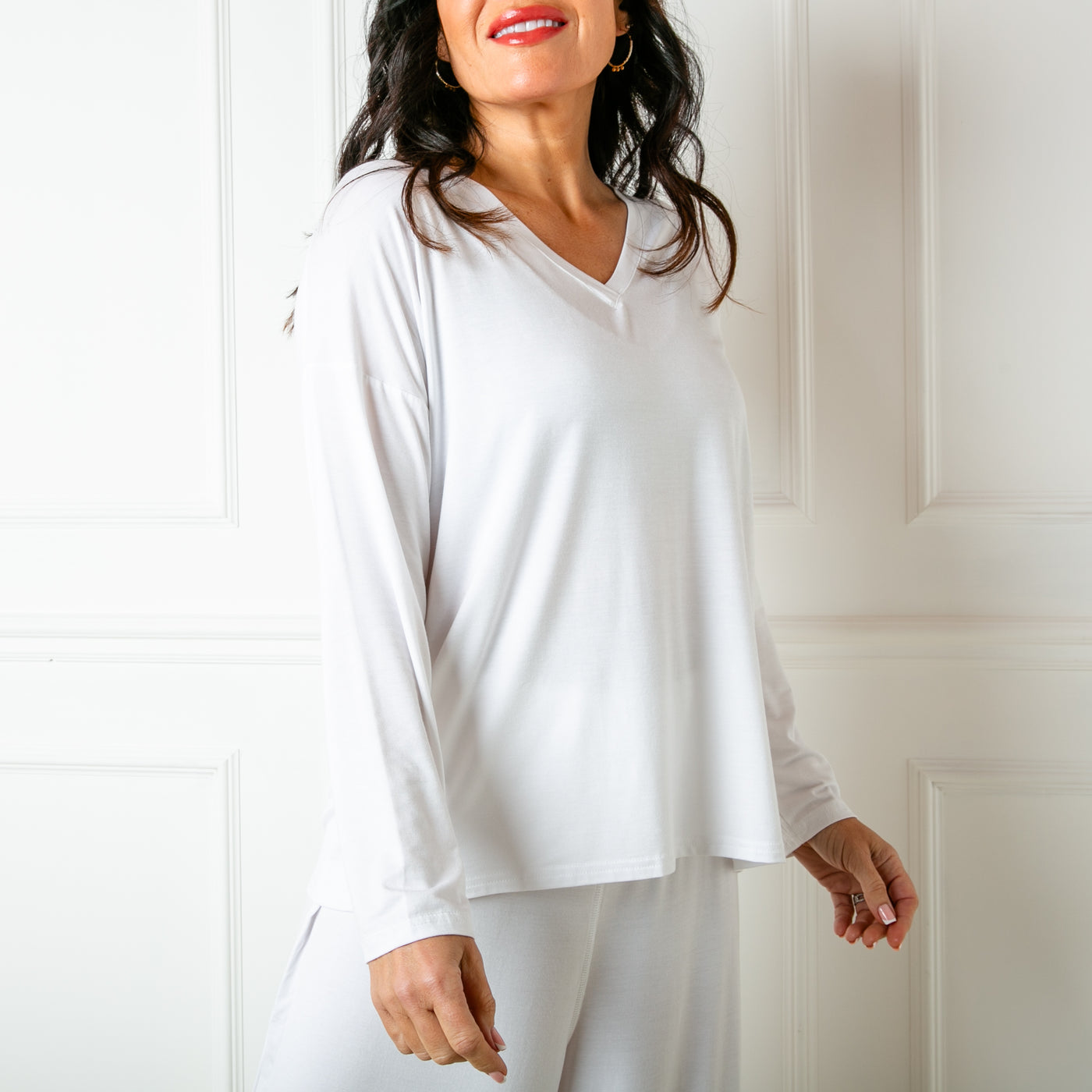 The white Bamboo Long Sleeve Top made from a super soft and stretchy material for maximum comfort