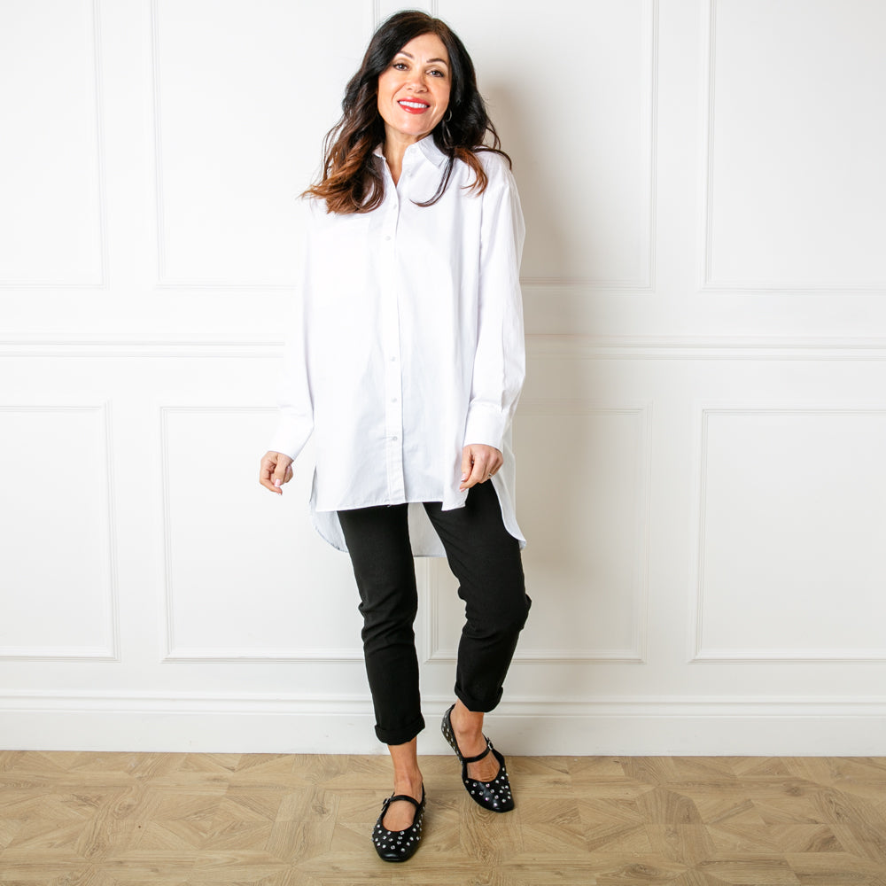 The Basics White Shirt which features a traditional shirt collar and buttons down the front