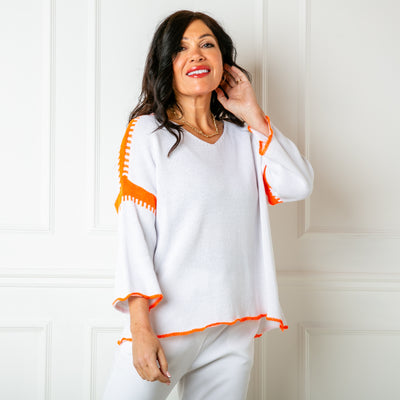 The white Block Stitch Jumper made from a fine knitted blend of acrylic and cotton, perfect for summer
