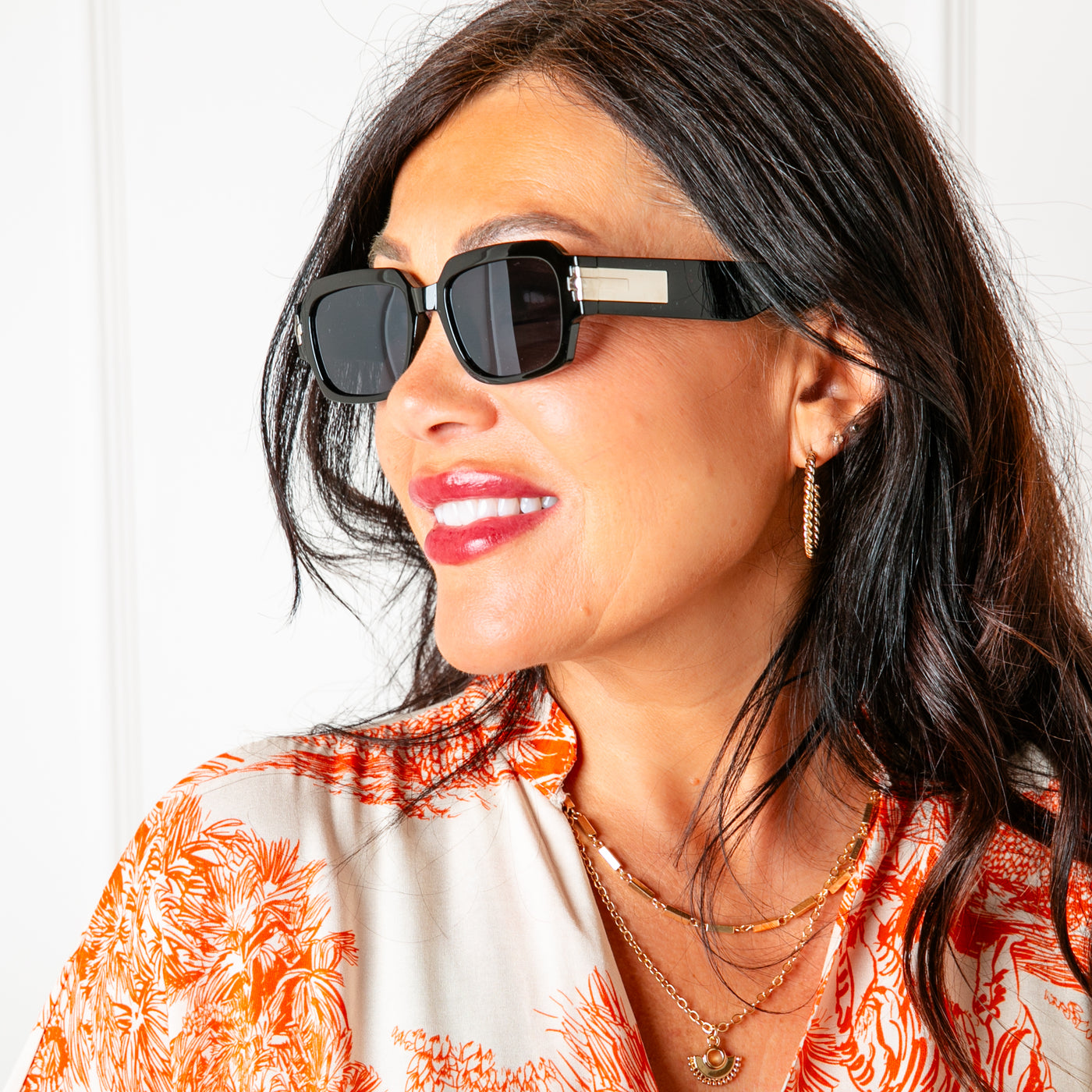 The Bree Sunglasses with black rectangular lenses