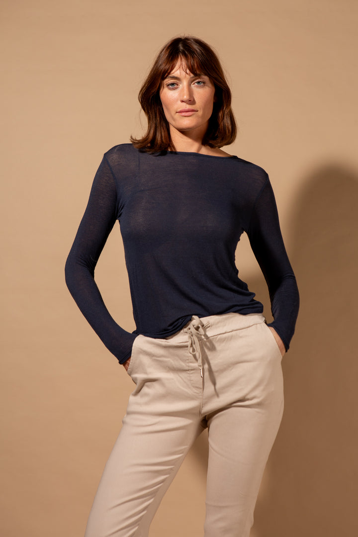 Cashmere-Mix Boat Neck Layering Top