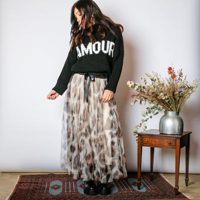 The black Chunky Slogan Jumper with long sleeves and a high neckline