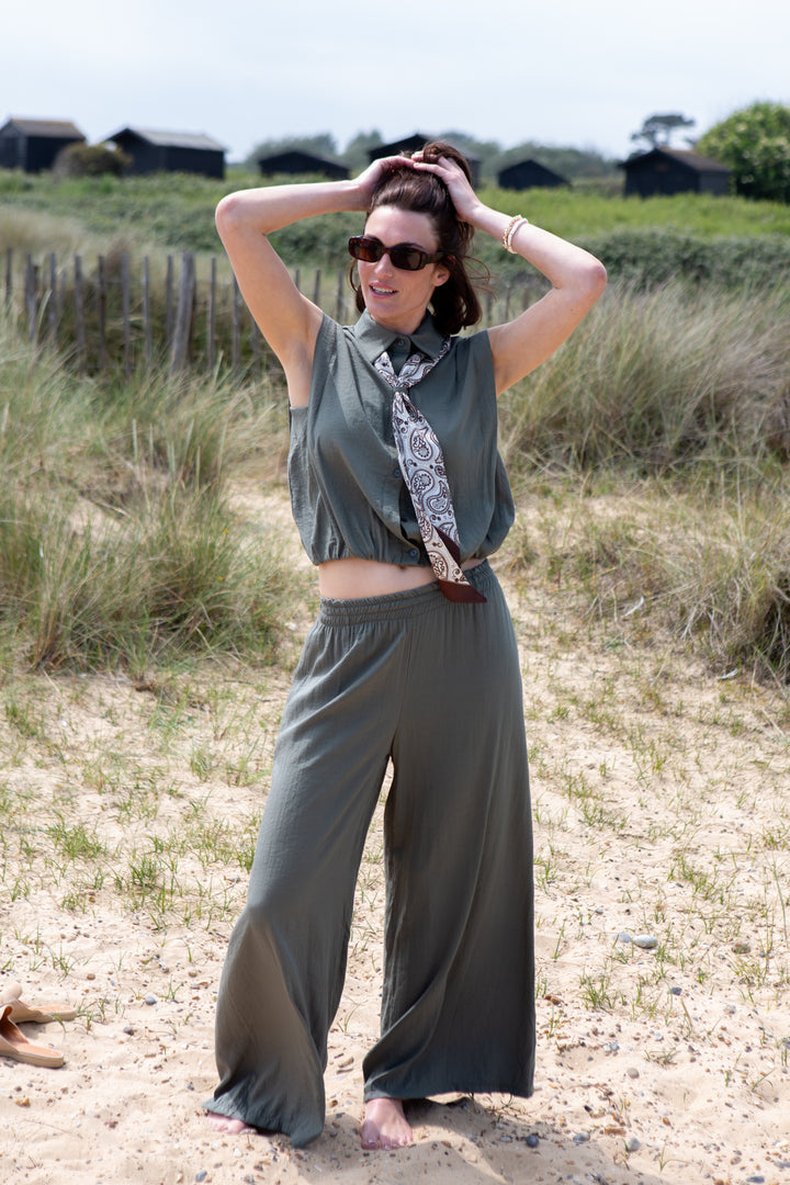Cinched Waist Shirt with Paisley Scarf