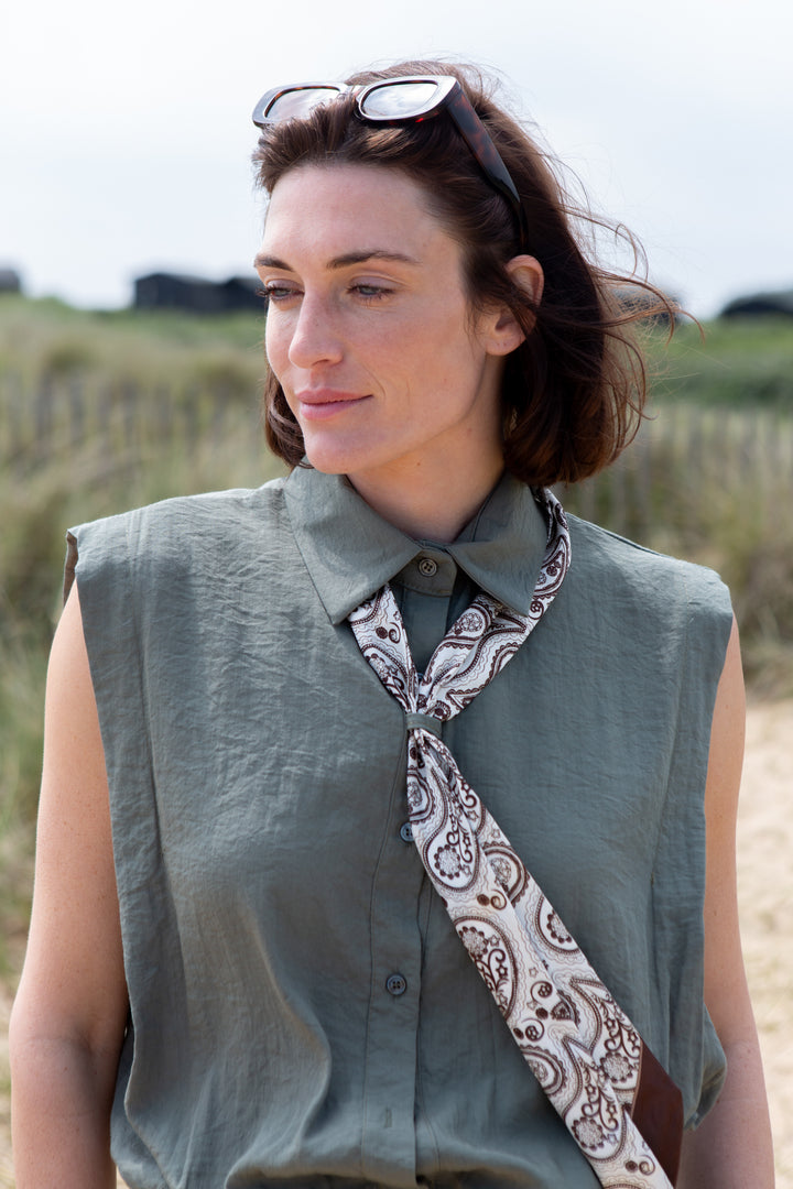 Cinched Waist Shirt with Paisley Scarf