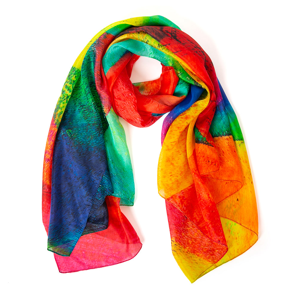 The Colour Spectrum Silk Scarf in beautiful shades of red green blue yellow and orange 