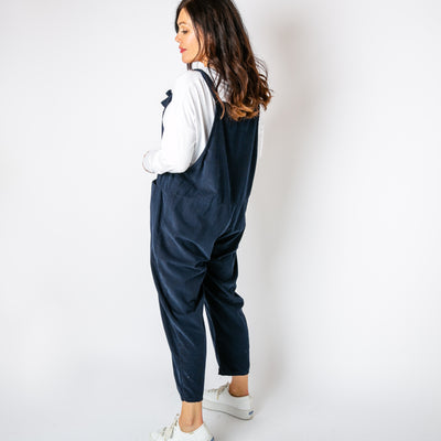 The navy blue Corduroy Dungarees with a tapered leg for a loose relaxed fit