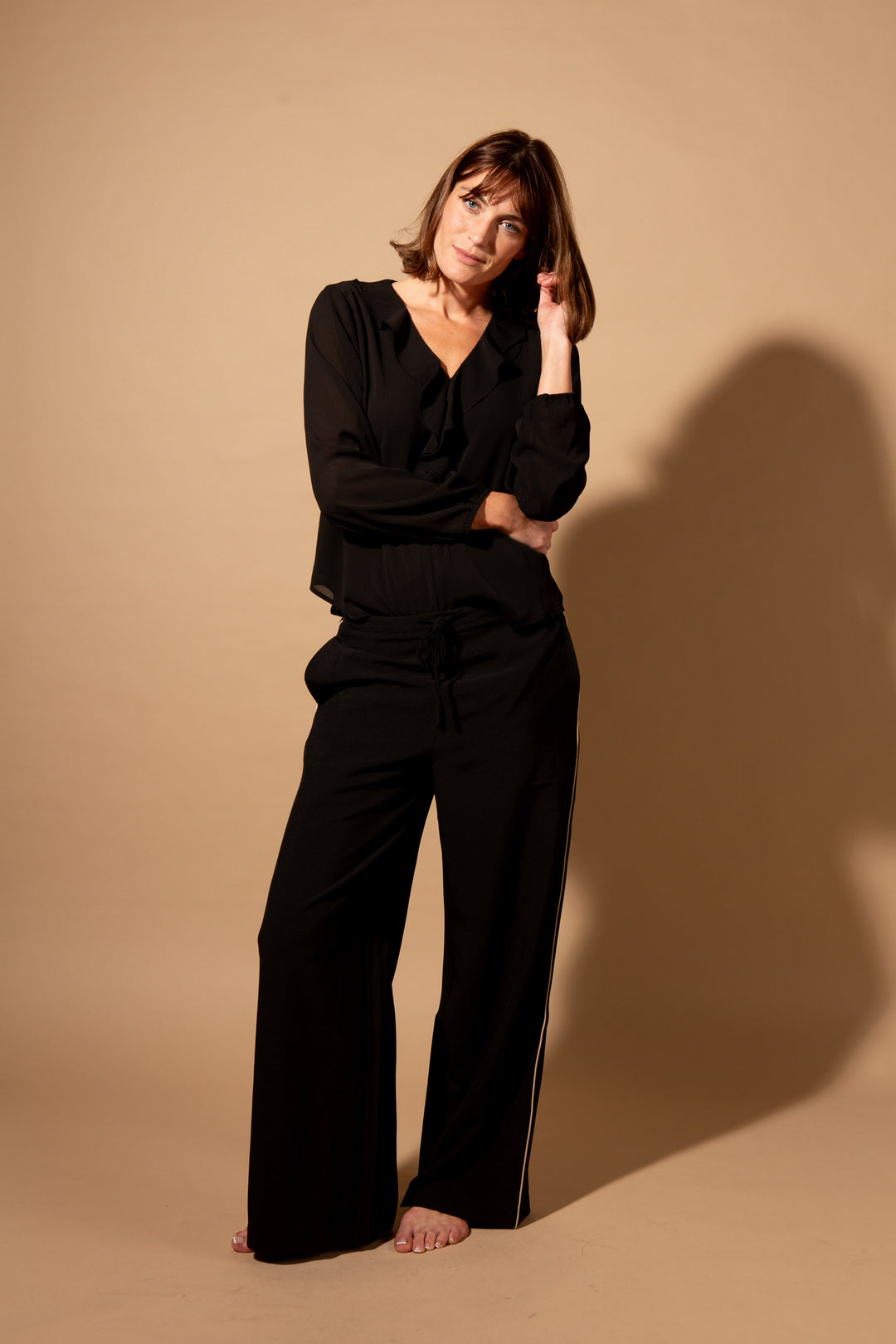 Wide Leg Piped Trouser