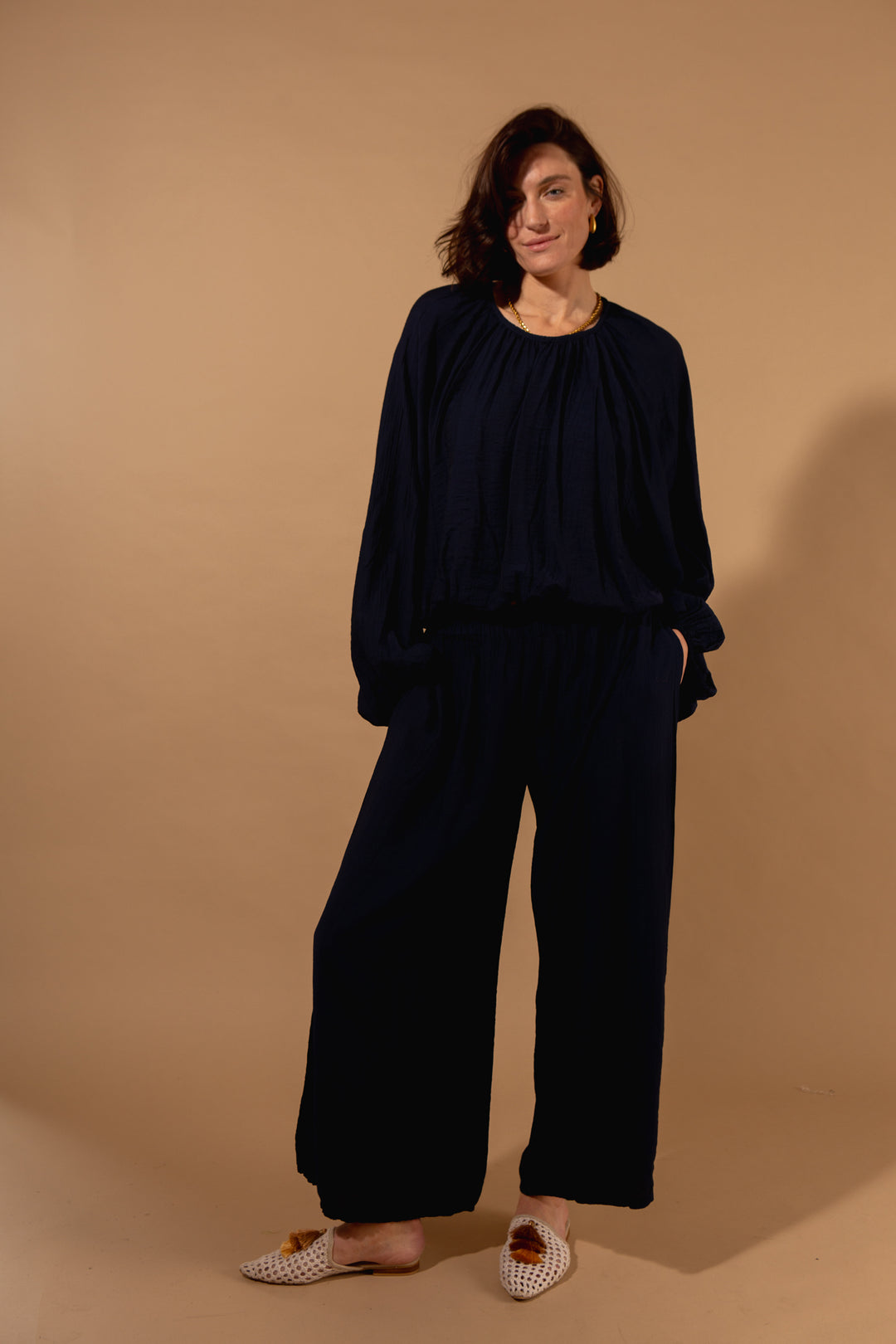 Crinkle Wide Leg Trousers