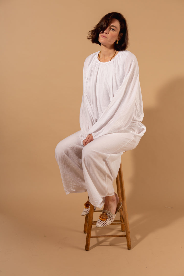 Crinkle Balloon Hem Blouse