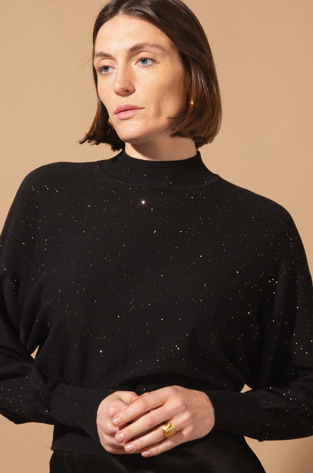 Cropped Glitter High Neck Jumper