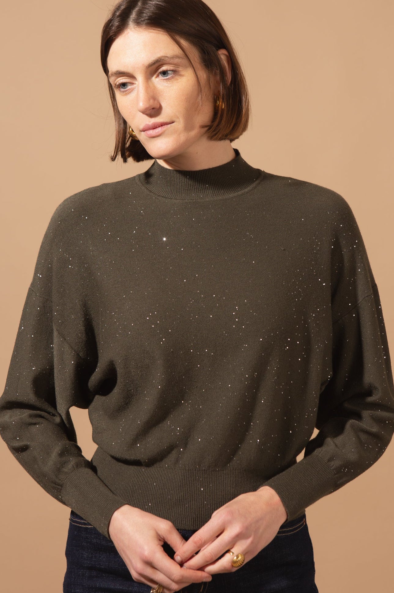 Cropped Glitter High Neck Jumper